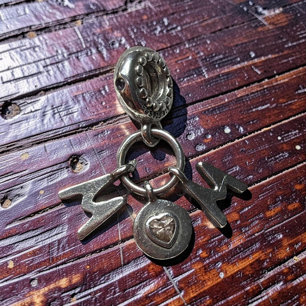 Pandora Silver MOM Dangle Charm with Heart